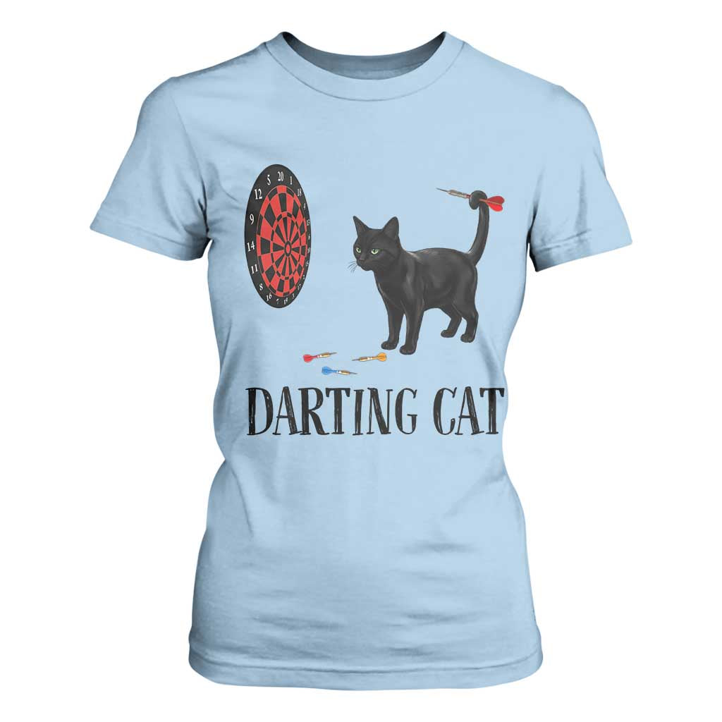 Funny Black Cat Darts Player T Shirt For Women Darting Cat Dartist Gift TS12 Light Blue Print Your Wear