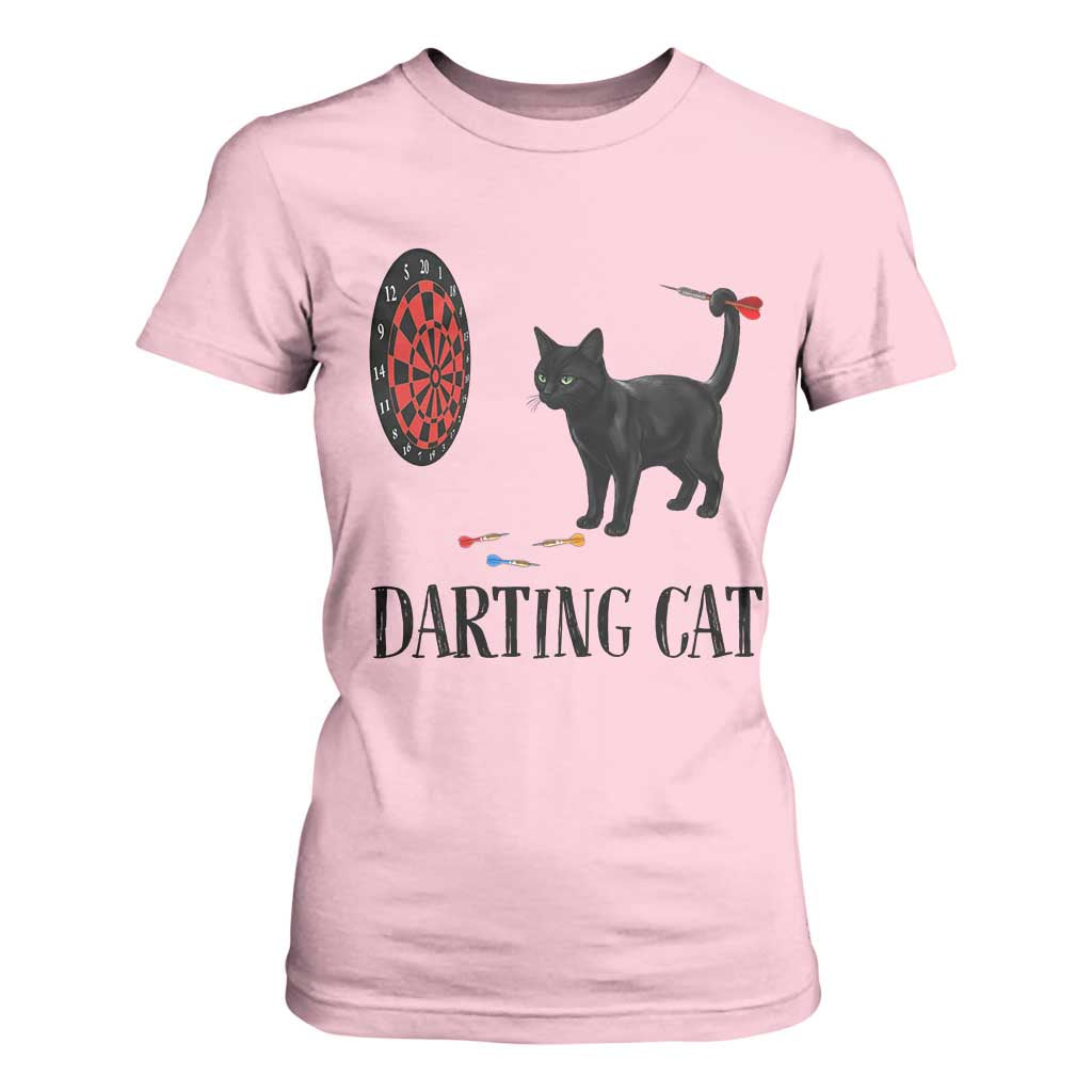 Funny Black Cat Darts Player T Shirt For Women Darting Cat Dartist Gift TS12 Light Pink Print Your Wear