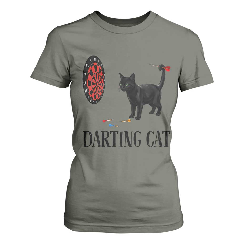 Funny Black Cat Darts Player T Shirt For Women Darting Cat Dartist Gift TS12 Military Green Print Your Wear