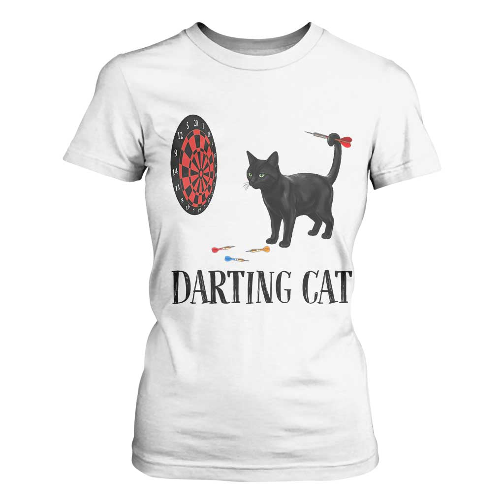 Funny Black Cat Darts Player T Shirt For Women Darting Cat Dartist Gift TS12 White Print Your Wear