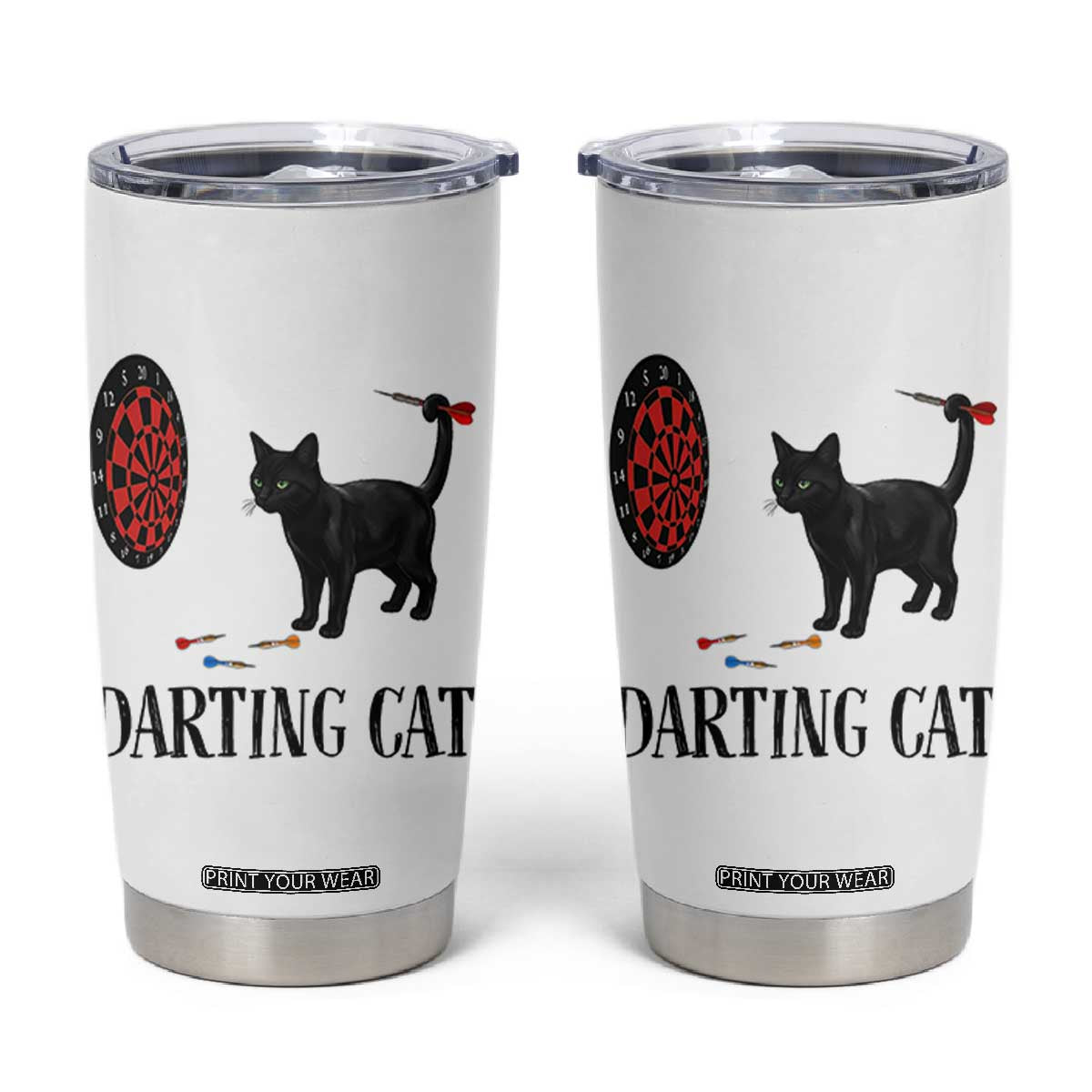 Funny Black Cat Darts Player Tumbler Cup Darting Cat Dartist Gift TS12 White Print Your Wear