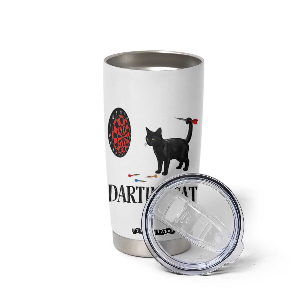 Funny Black Cat Darts Player Tumbler Cup Darting Cat Dartist Gift TS12 Print Your Wear
