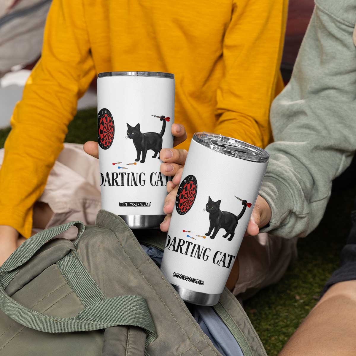 Funny Black Cat Darts Player Tumbler Cup Darting Cat Dartist Gift TS12 Print Your Wear