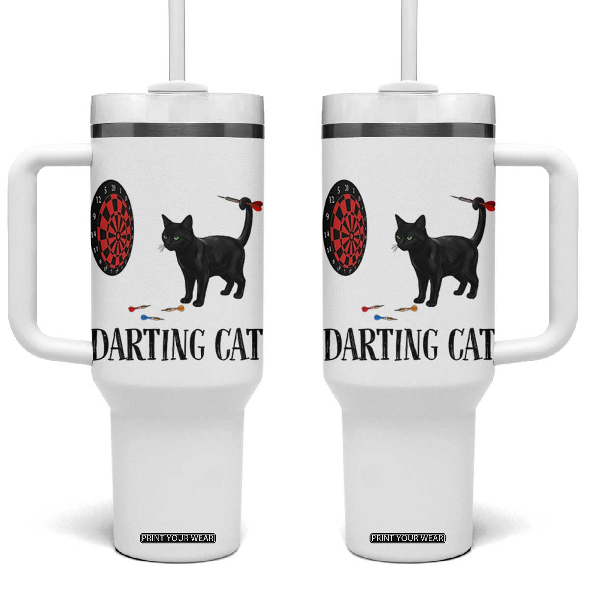 Funny Black Cat Darts Player Tumbler With Handle Darting Cat Dartist Gift TS12 One Size: 40 oz White Print Your Wear
