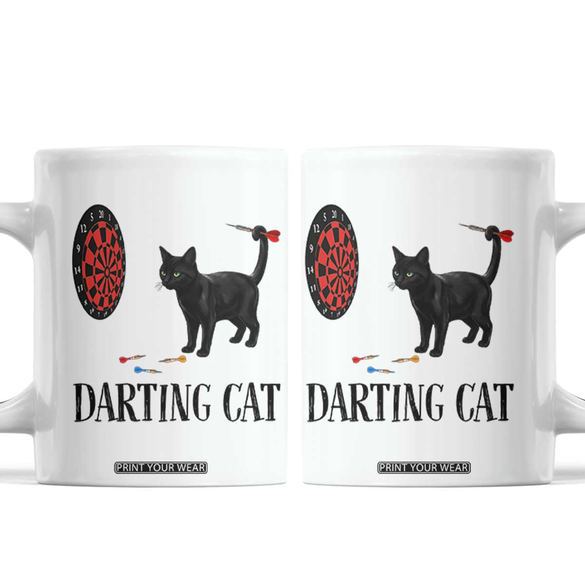 Funny Black Cat Darts Player Coffee Mug Darting Cat Dartist Gift TS12 White Print Your Wear
