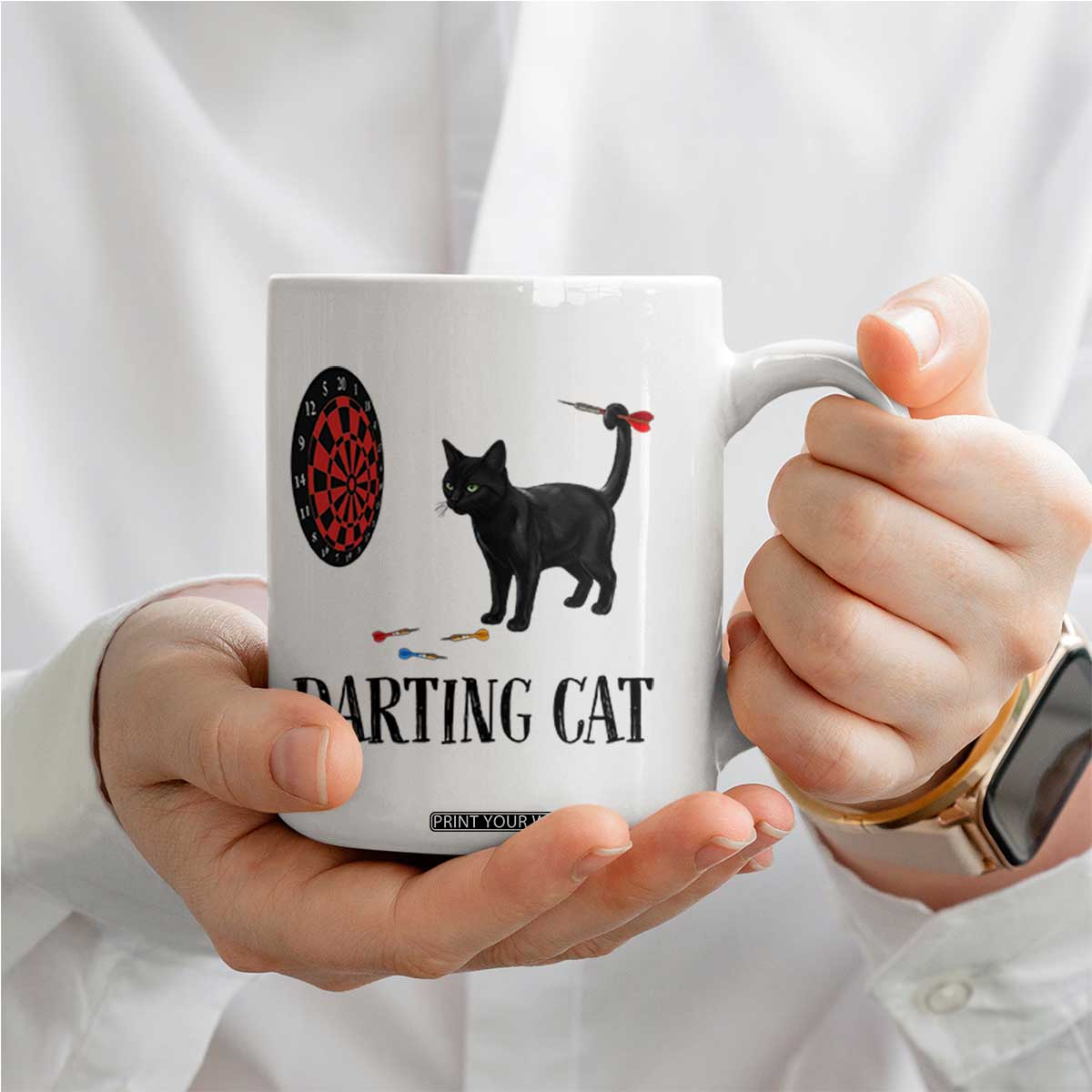 Funny Black Cat Darts Player Coffee Mug Darting Cat Dartist Gift TS12 Print Your Wear