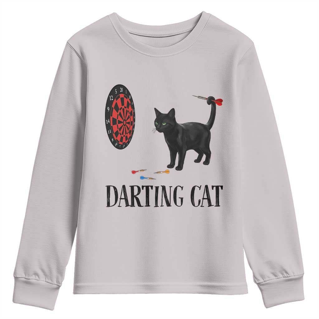 Funny Black Cat Darts Player Youth Sweatshirt Darting Cat Dartist Gift TS12 Ice Gray Print Your Wear