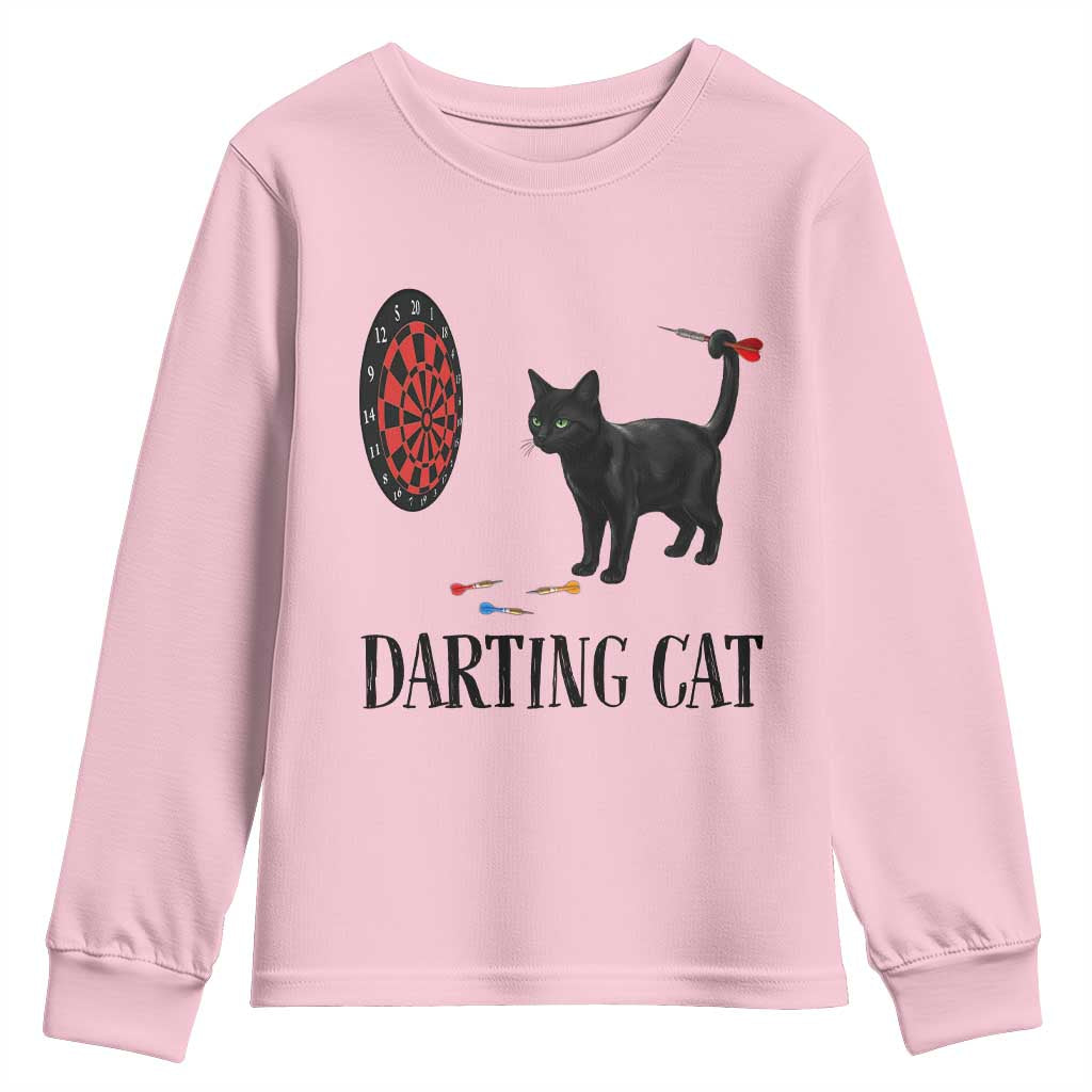 Funny Black Cat Darts Player Youth Sweatshirt Darting Cat Dartist Gift TS12 Light Pink Print Your Wear