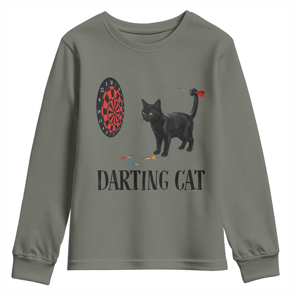 Funny Black Cat Darts Player Youth Sweatshirt Darting Cat Dartist Gift TS12 Military Green Print Your Wear