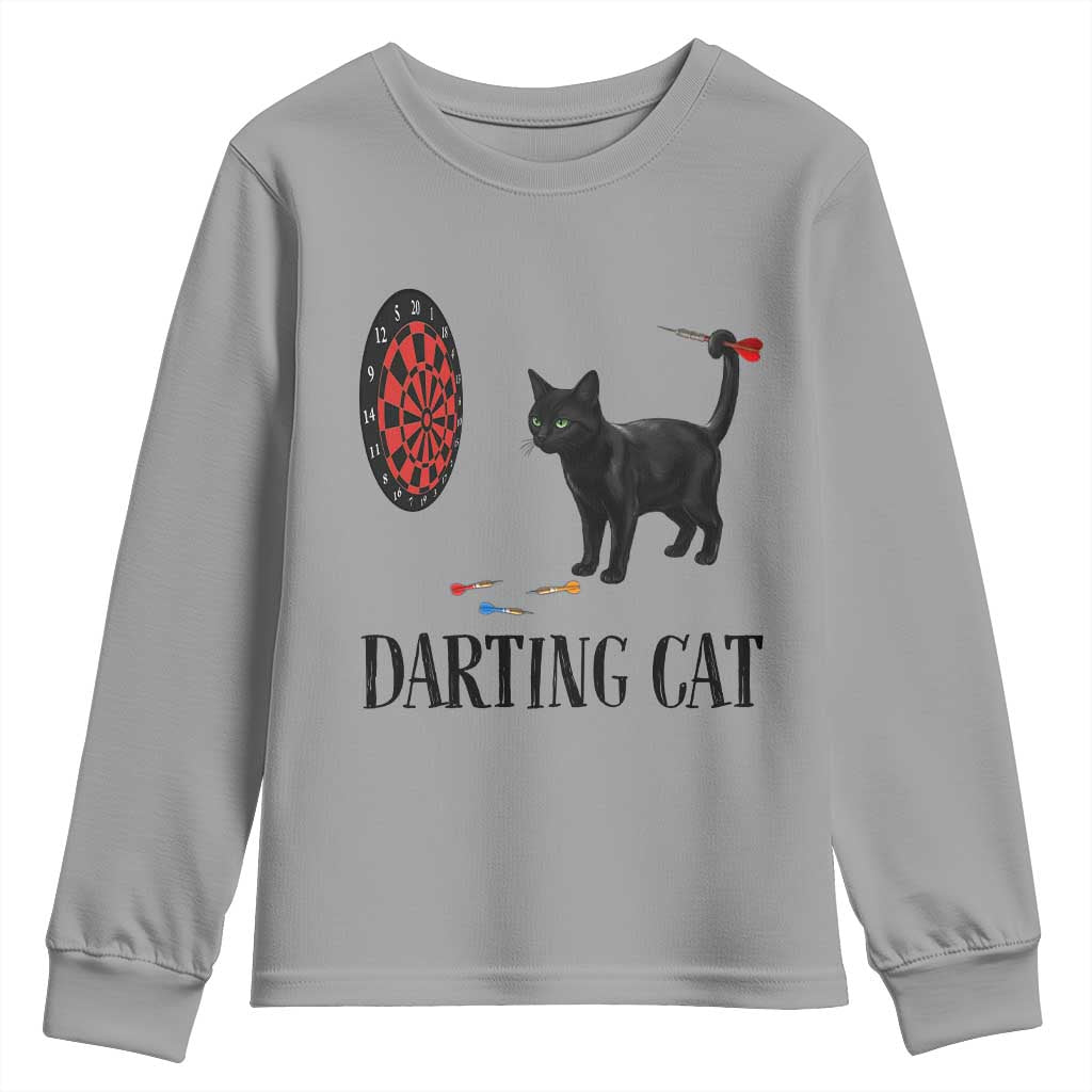 Funny Black Cat Darts Player Youth Sweatshirt Darting Cat Dartist Gift TS12 Sport Gray Print Your Wear