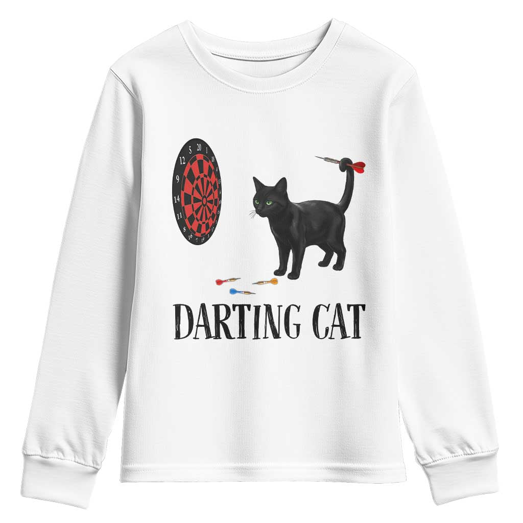 Funny Black Cat Darts Player Youth Sweatshirt Darting Cat Dartist Gift TS12 White Print Your Wear