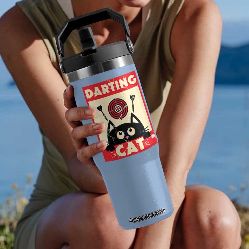 Black Cat Dart Thrower Flip Straw Tumbler Cat Lover Dartist Gift TS12 One Size: 30 oz Light Blue Print Your Wear