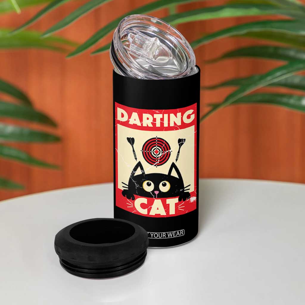 Black Cat Dart Thrower 4 in 1 Can Cooler Tumbler Cat Lover Dartist Gift TS12 Print Your Wear