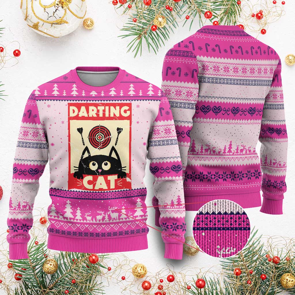 Black Cat Dart Thrower Ugly Christmas Sweater Cat Lover Dartist Gift TS12 Hot Pink Print Your Wear