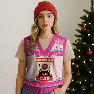 Black Cat Dart Thrower V-Neck Knit Sweater Vest Cat Lover Dartist Gift TS12 Hot Pink Print Your Wear