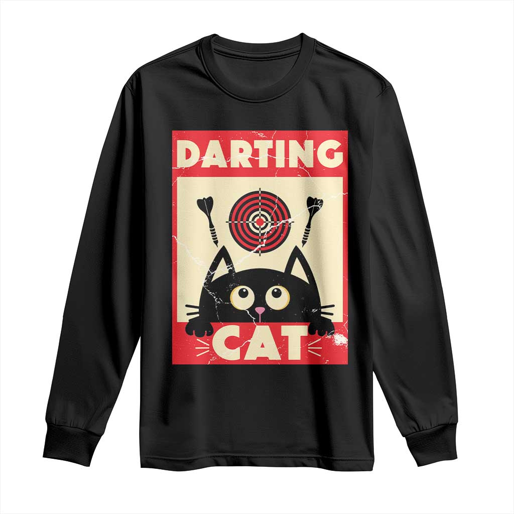 Black Cat Dart Thrower Long Sleeve Shirt Cat Lover Dartist Gift TS12 Black Print Your Wear