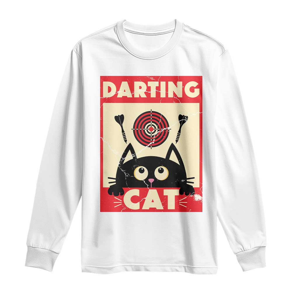 Black Cat Dart Thrower Long Sleeve Shirt Cat Lover Dartist Gift TS12 White Print Your Wear