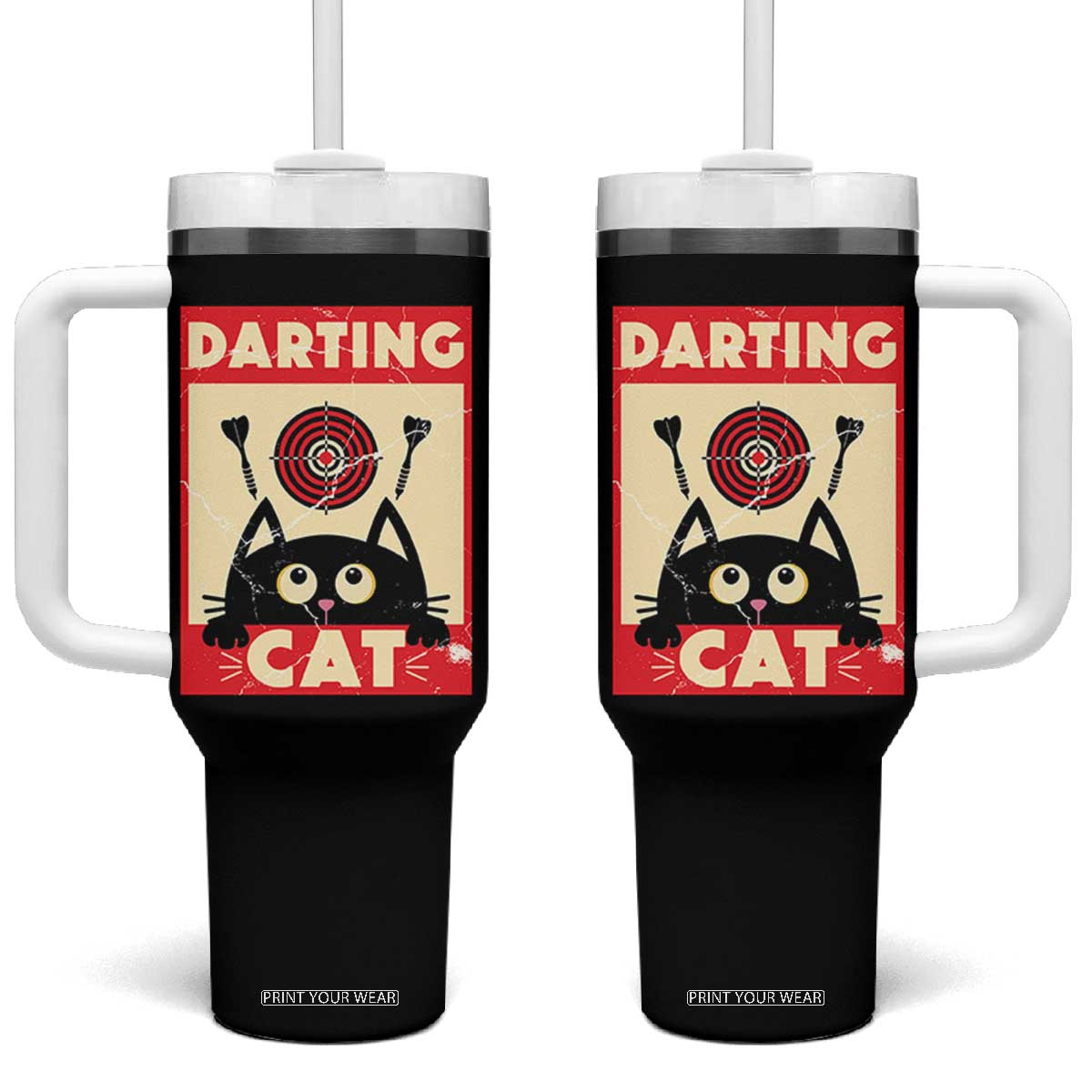 Black Cat Dart Thrower Tumbler With Handle Cat Lover Dartist Gift TS12 One Size: 40 oz Black Print Your Wear
