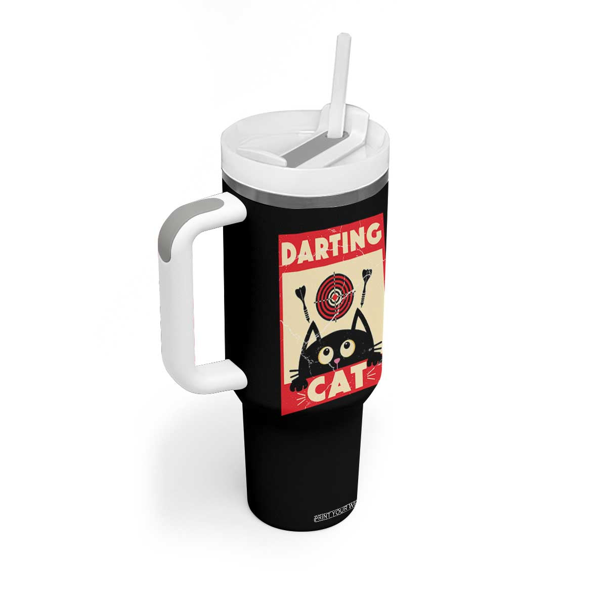 Black Cat Dart Thrower Tumbler With Handle Cat Lover Dartist Gift TS12 Print Your Wear