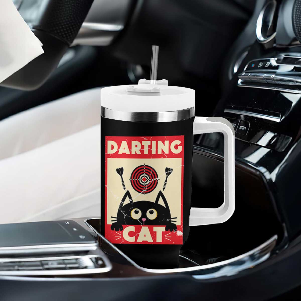 Black Cat Dart Thrower Tumbler With Handle Cat Lover Dartist Gift TS12 Print Your Wear