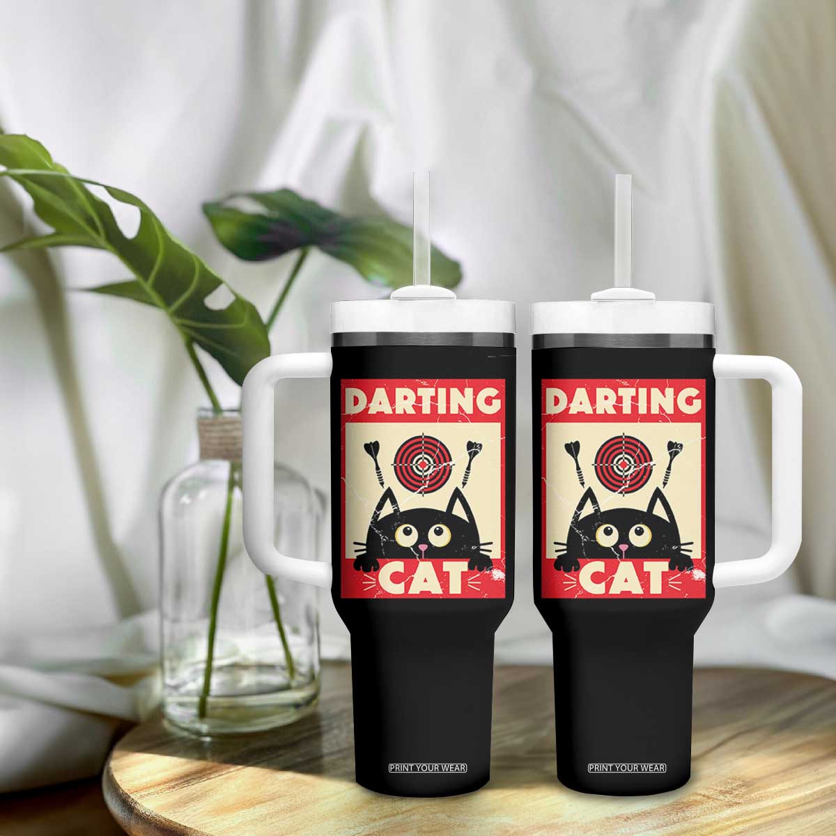 Black Cat Dart Thrower Tumbler With Handle Cat Lover Dartist Gift TS12 Print Your Wear