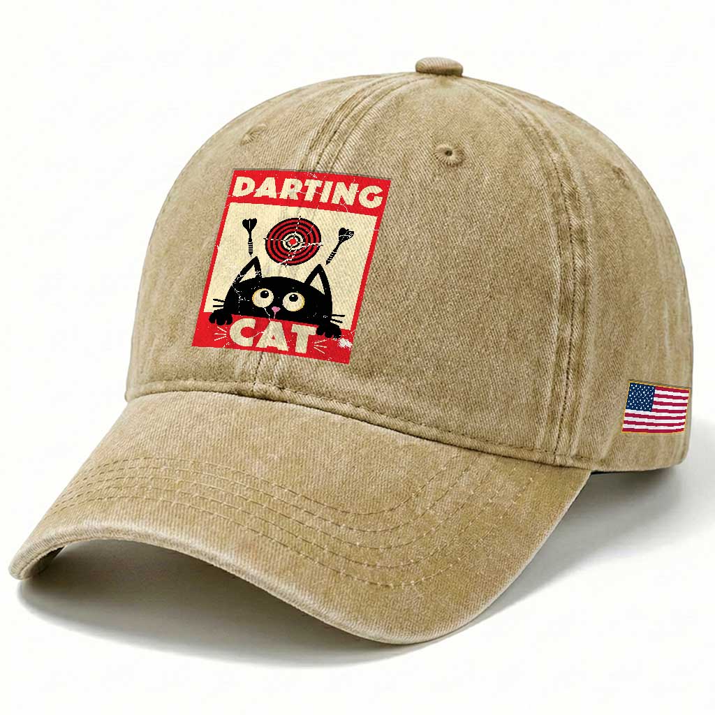 Black Cat Dart Thrower Washed Cotton Baseball Cap Cat Lover Dartist Gift TS12 Print Your Wear
