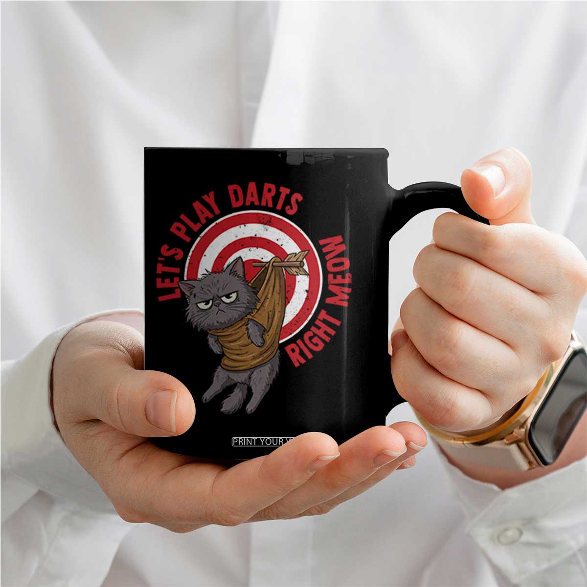 Funny Cat Darts Lover Coffee Mug Lets Play Darts Right Meow TS12 Print Your Wear