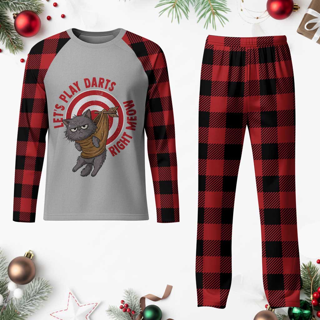 Funny Cat Darts Lover Plaid Pajama Set Lets Play Darts Right Meow TS12 Buffalo Plaid Print Your Wear