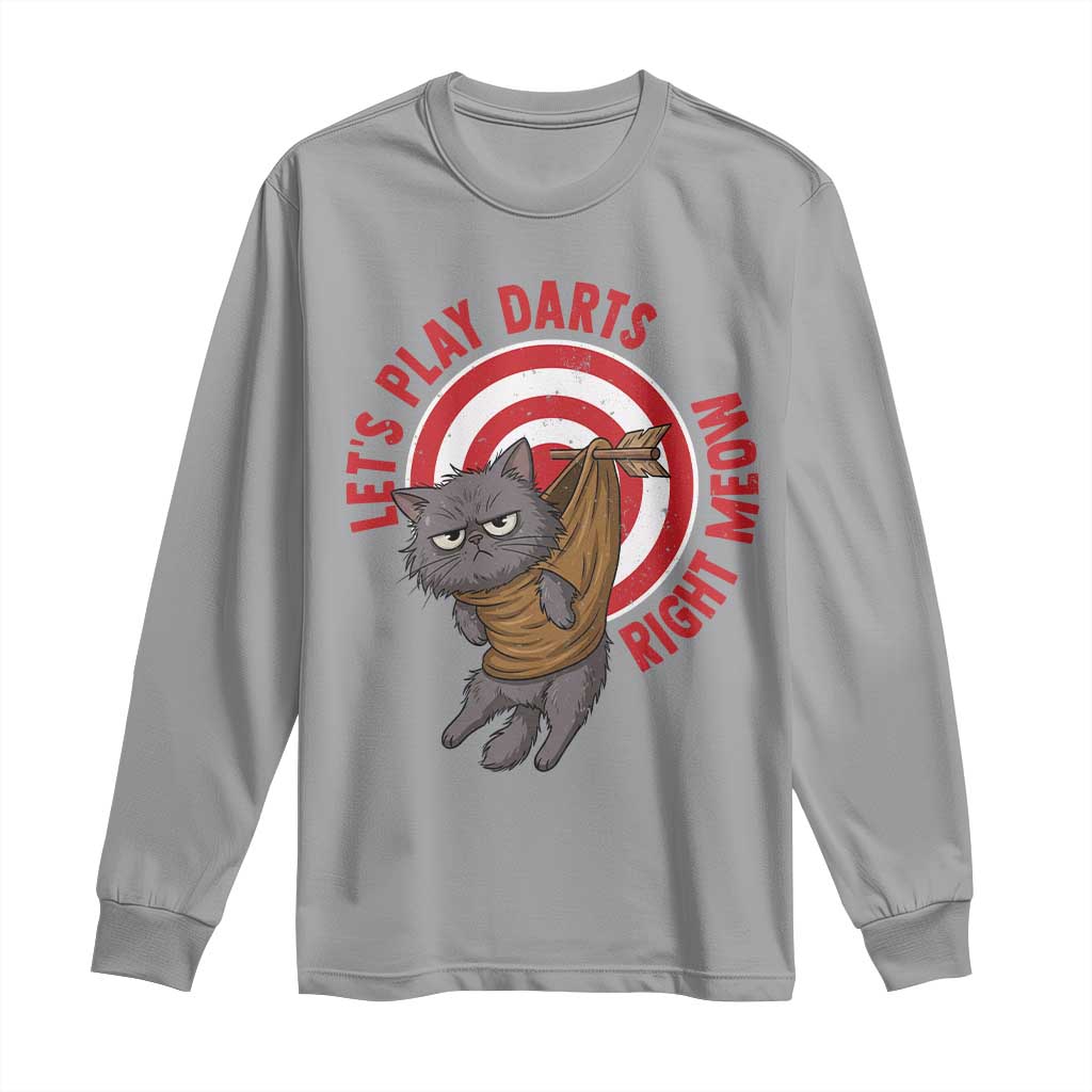 Funny Cat Darts Lover Long Sleeve Shirt Lets Play Darts Right Meow TS12 Sport Gray Print Your Wear