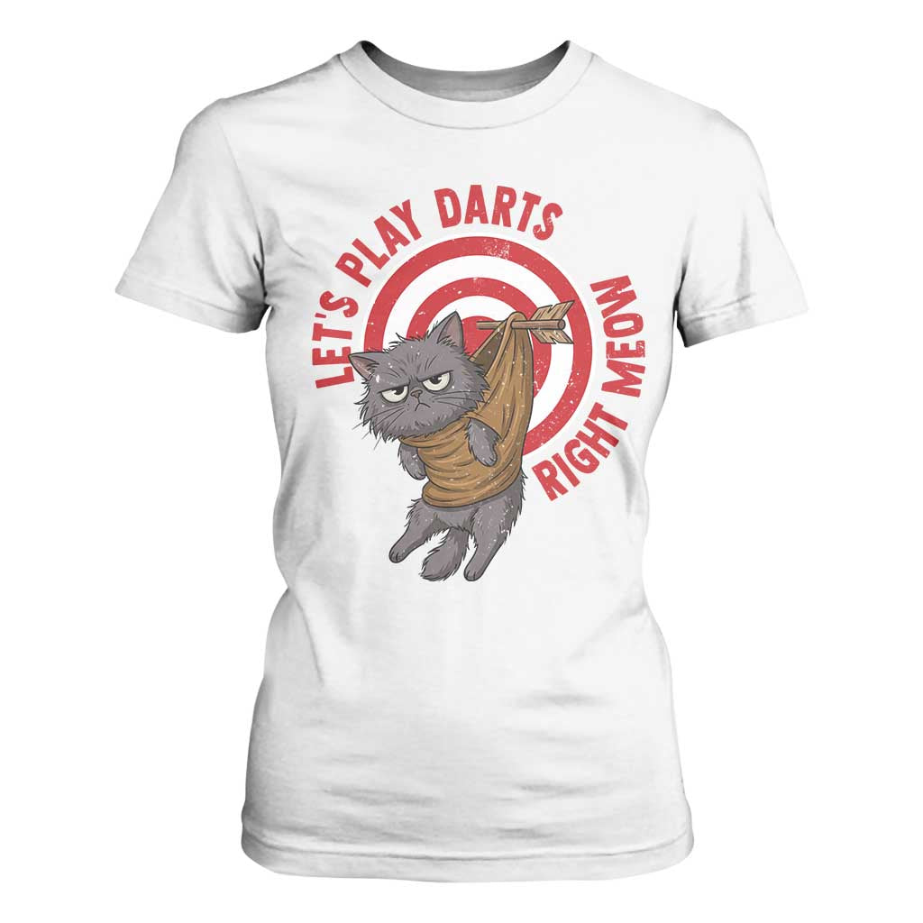 Funny Cat Darts Lover T Shirt For Women Lets Play Darts Right Meow TS12 White Print Your Wear