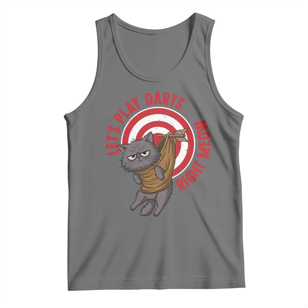 Funny Cat Darts Lover Tank Top Lets Play Darts Right Meow TS12 Black Heather Print Your Wear