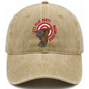 Funny Cat Darts Lover Washed Cotton Baseball Cap Lets Play Darts Right Meow TS12 Print Your Wear
