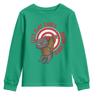 Funny Cat Darts Lover Youth Sweatshirt Lets Play Darts Right Meow TS12 Irish Green Print Your Wear