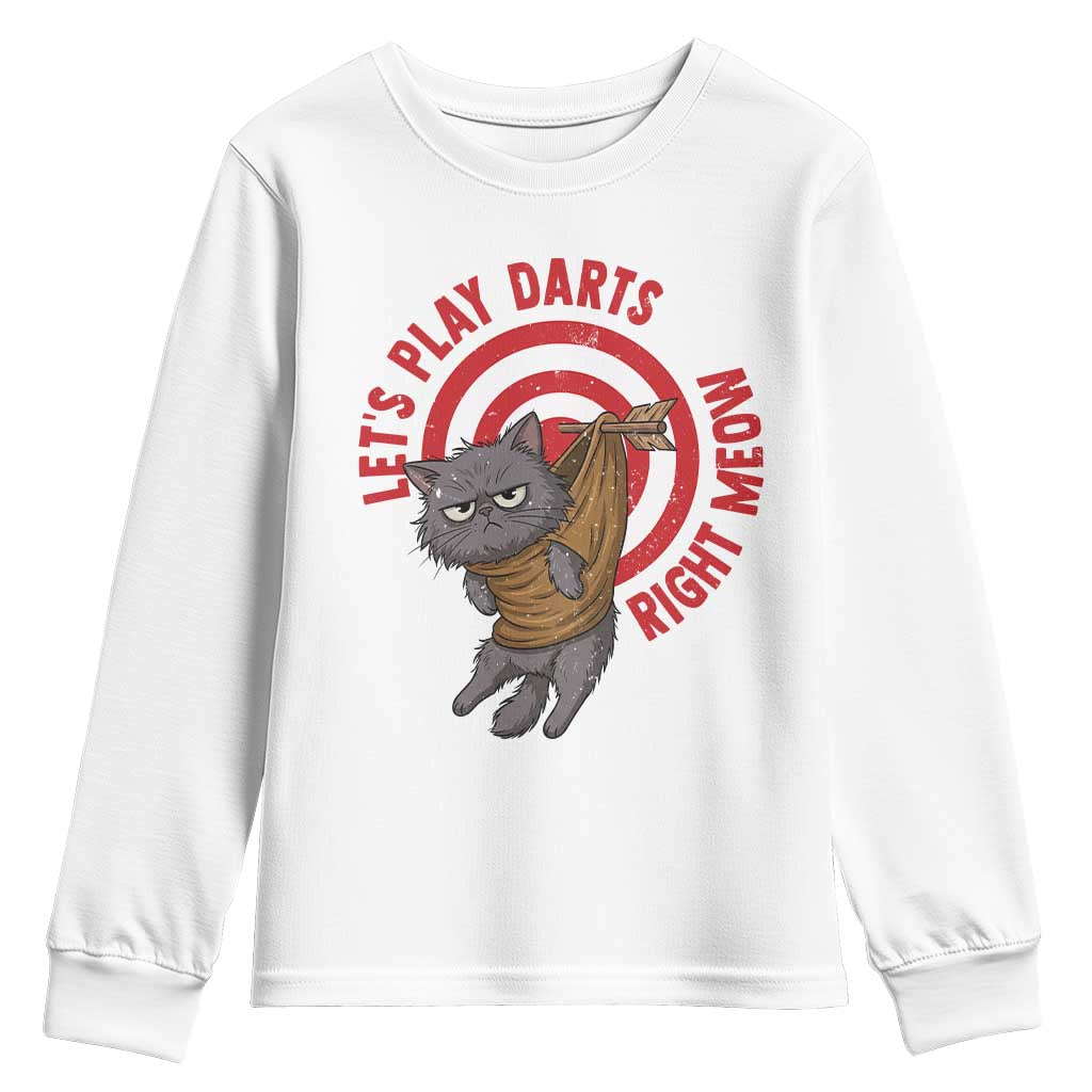 Funny Cat Darts Lover Youth Sweatshirt Lets Play Darts Right Meow TS12 White Print Your Wear