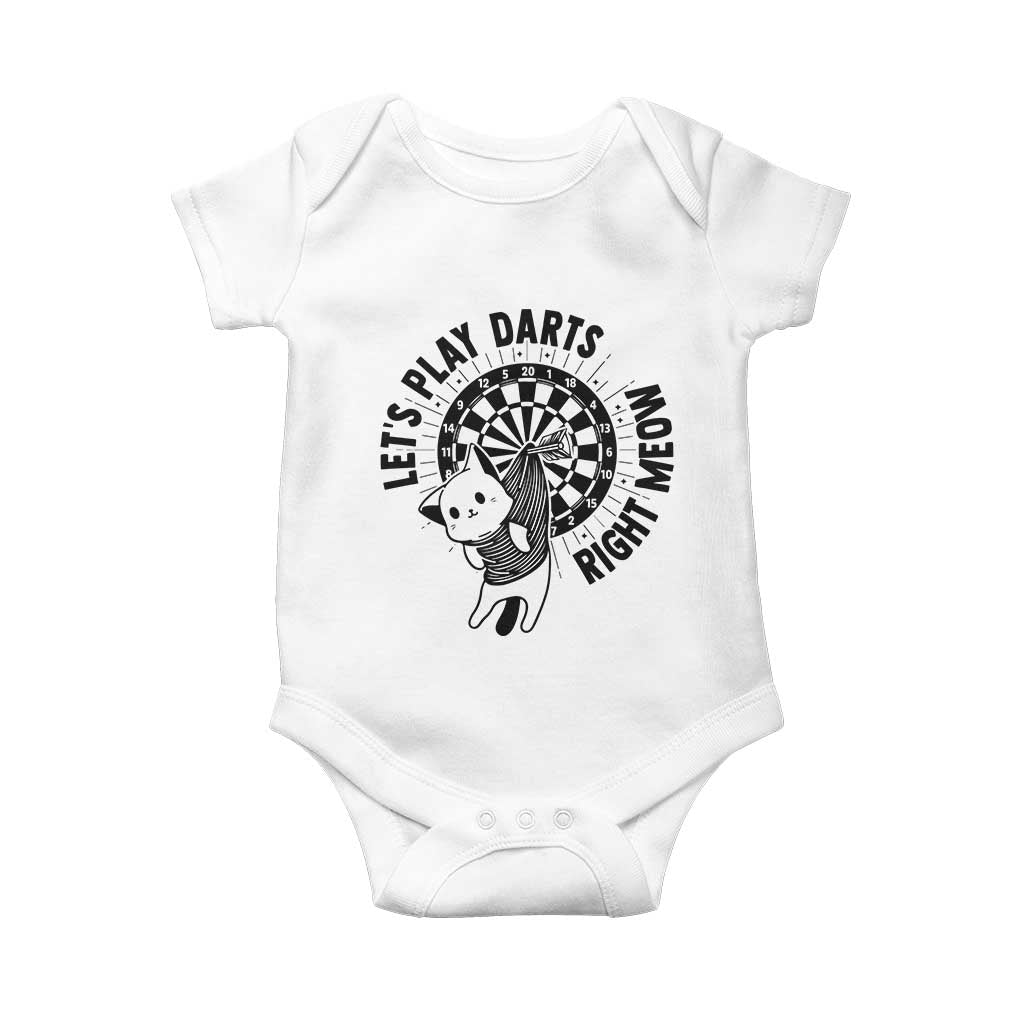 Lets Play Darts Right Meow Baby Onesie Cute Cat Dart Player Pub Game Gift TS12 White Print Your Wear