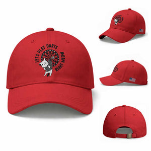 Lets Play Darts Right Meow Baseball Cap Cute Cat Dart Player Pub Game Gift TS12 Baseball Cap Universal Fit Red Print Your Wear