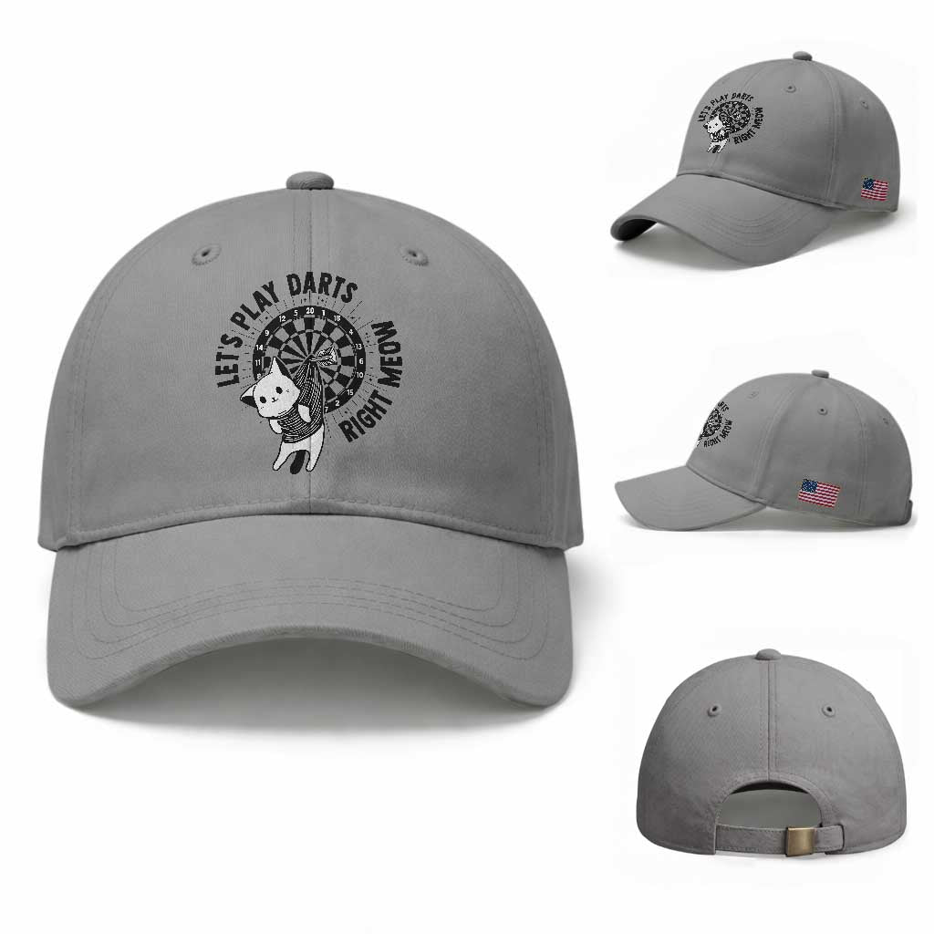 Lets Play Darts Right Meow Baseball Cap Cute Cat Dart Player Pub Game Gift TS12 Baseball Cap Universal Fit Sport Gray Print Your Wear