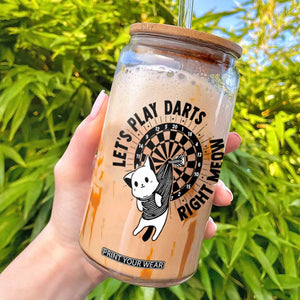 Lets Play Darts Right Meow Glass Can Cute Cat Dart Player Pub Game Gift TS12 White Print Your Wear