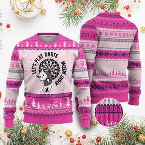 Lets Play Darts Right Meow Ugly Christmas Sweater Cute Cat Dart Player Pub Game Gift TS12 Hot Pink Print Your Wear