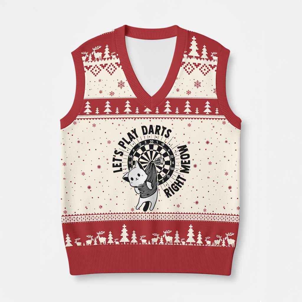 Lets Play Darts Right Meow V-Neck Knit Sweater Vest Cute Cat Dart Player Pub Game Gift TS12 Beige Red Print Your Wear