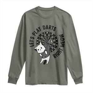 Lets Play Darts Right Meow Long Sleeve Shirt Cute Cat Dart Player Pub Game Gift TS12 Military Green Print Your Wear