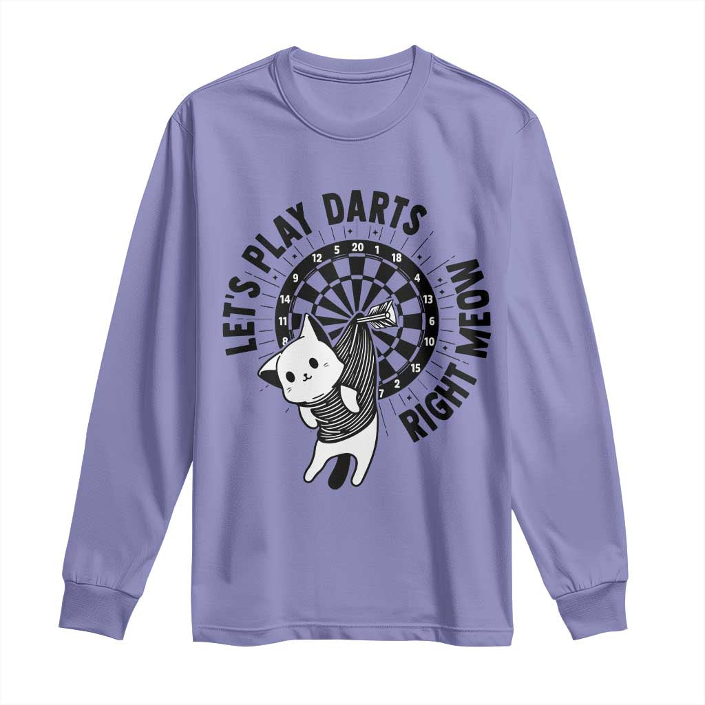 Lets Play Darts Right Meow Long Sleeve Shirt Cute Cat Dart Player Pub Game Gift TS12 Violet Print Your Wear