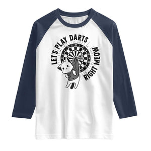 Lets Play Darts Right Meow Raglan Shirt Cute Cat Dart Player Pub Game Gift TS12 White Navy Print Your Wear