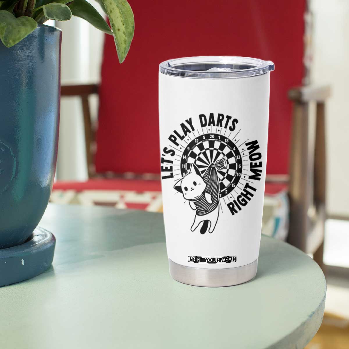 Lets Play Darts Right Meow Tumbler Cup Cute Cat Dart Player Pub Game Gift TS12 Print Your Wear