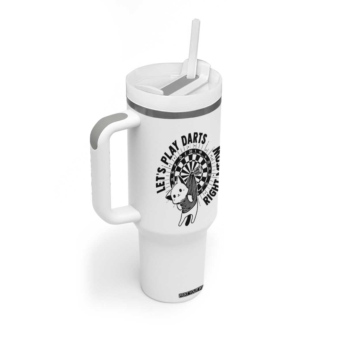 Lets Play Darts Right Meow Tumbler With Handle Cute Cat Dart Player Pub Game Gift TS12 Print Your Wear