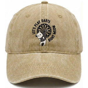 Lets Play Darts Right Meow Washed Cotton Baseball Cap Cute Cat Dart Player Pub Game Gift TS12 Print Your Wear