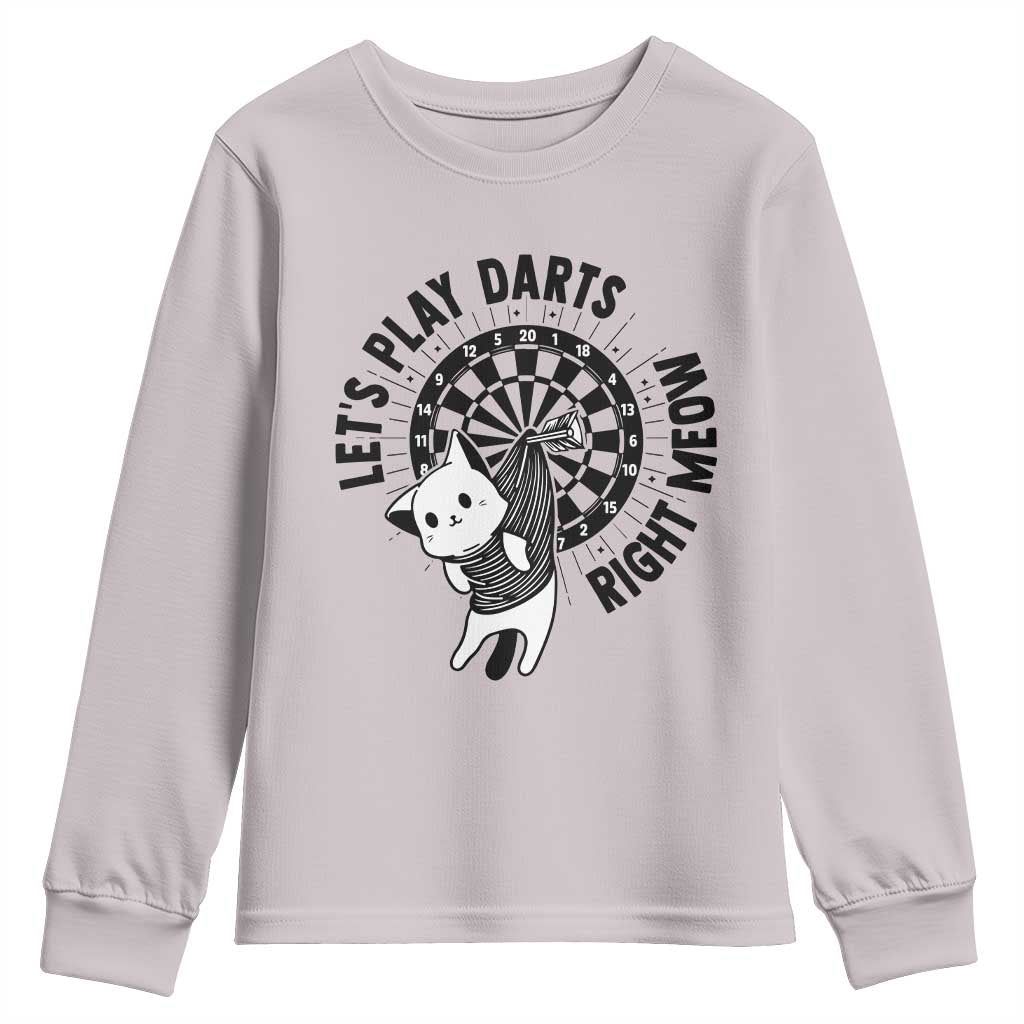 Lets Play Darts Right Meow Youth Sweatshirt Cute Cat Dart Player Pub Game Gift TS12 Ice Gray Print Your Wear