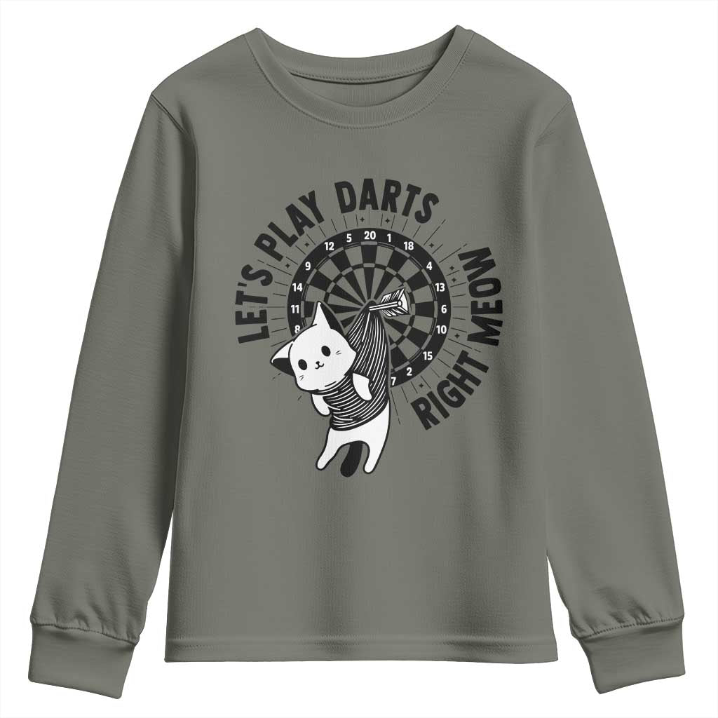 Lets Play Darts Right Meow Youth Sweatshirt Cute Cat Dart Player Pub Game Gift TS12 Military Green Print Your Wear