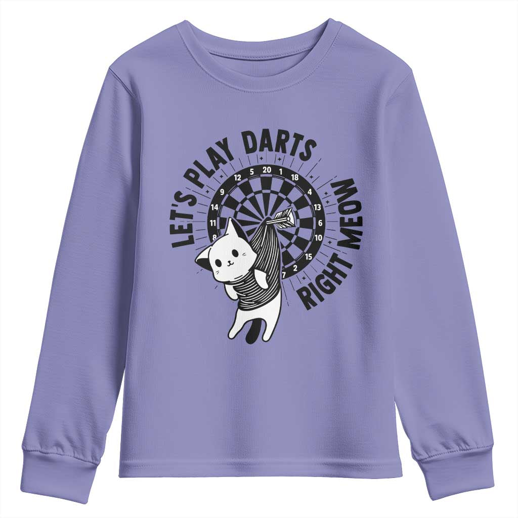 Lets Play Darts Right Meow Youth Sweatshirt Cute Cat Dart Player Pub Game Gift TS12 Violet Print Your Wear