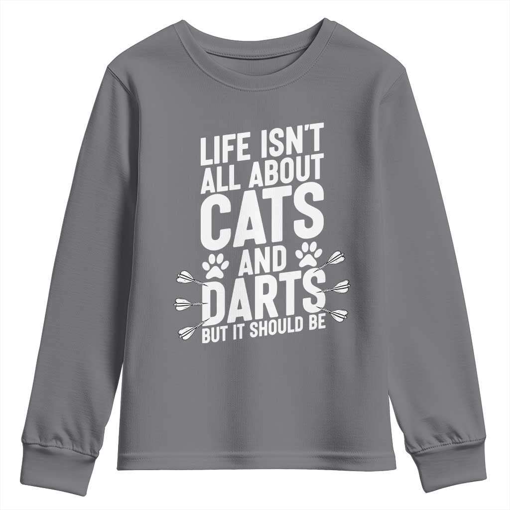 Life Is Not All Cats And Darts But It Should Be Youth Sweatshirt Cat Lover Dartist Gift TS12 Charcoal Print Your Wear